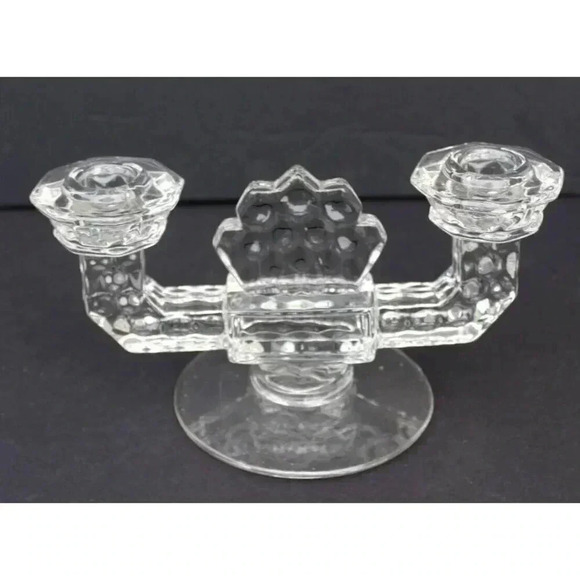 VINTAGE Antique Victorian Glass 2 ARM CASTLE Medieval Gothic CANDLESTICK HOLDER - Picture 3 of 3